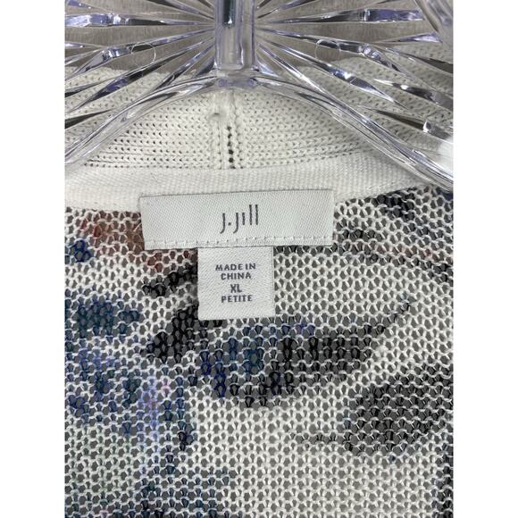 J Jill Cardigan Womens XLP Linen Blend White Floral Boho Tunic Open Knit Relaxed - Picture 3 of 12